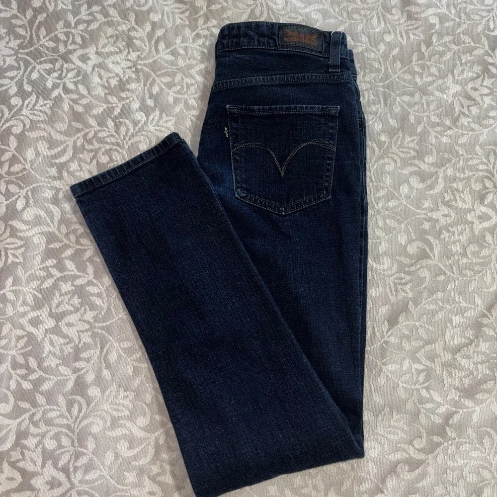 Levis Black Label Straight Leg‎ Jeans Dark Indigo Womens 8 Stretch Denim (F3)